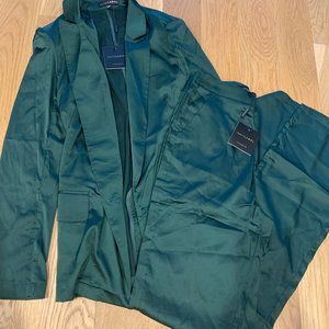 JLUXLABEL Green Satin Blazer Set
